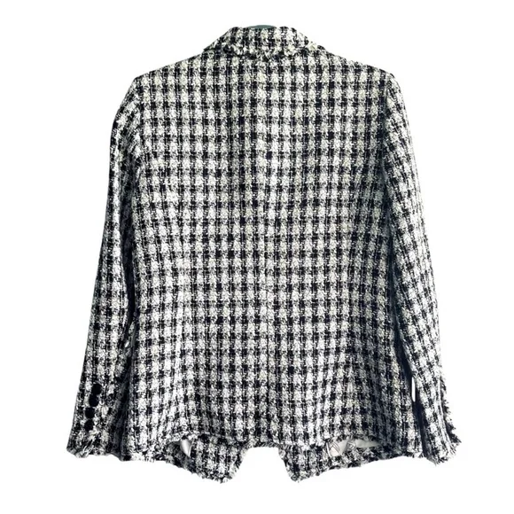 WHBM Houndstooth Tweed Suiting Blazer Fashion Lining Jacket Black White Size 10 - Picture 2 of 13